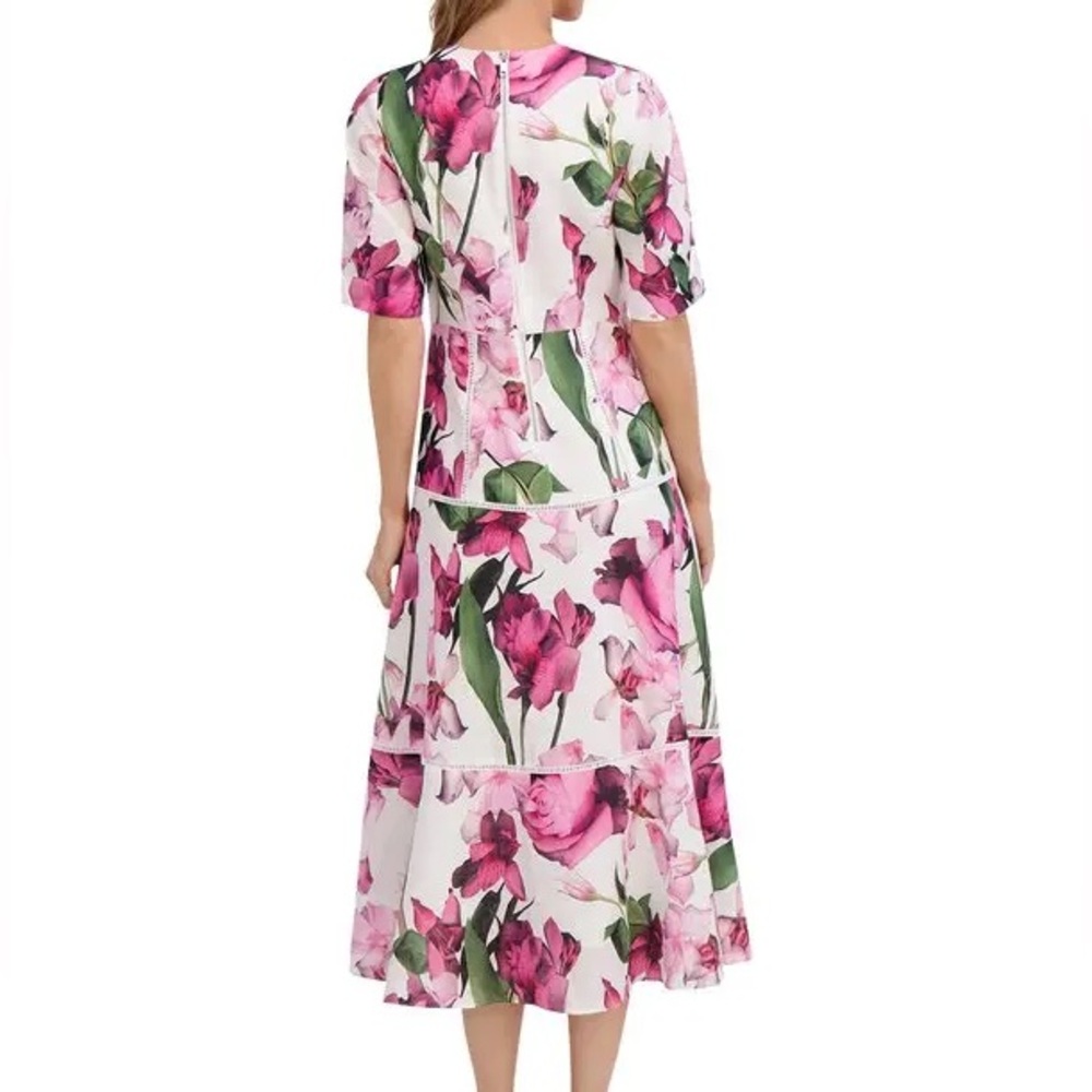 Ted Baker Short Sleeve V Neck Linen Midi Dress - Picture 2 of 7